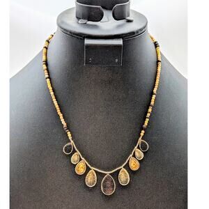 Monet Brown Beaded Dangle Gold Tone  16.5"-18.5" Necklace